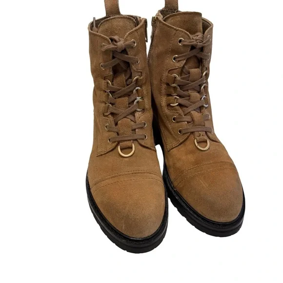All Saints Women Donita Tan Suede Lace-up Zip Ankle Combat boots US 7.5 EUR 38 - Picture 2 of 9